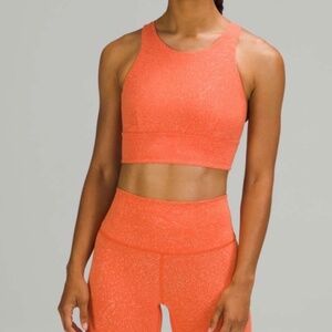 Lululemon Athletica Wunder Train Long Line Sports Bra Crunch Warm Coral - Size 8